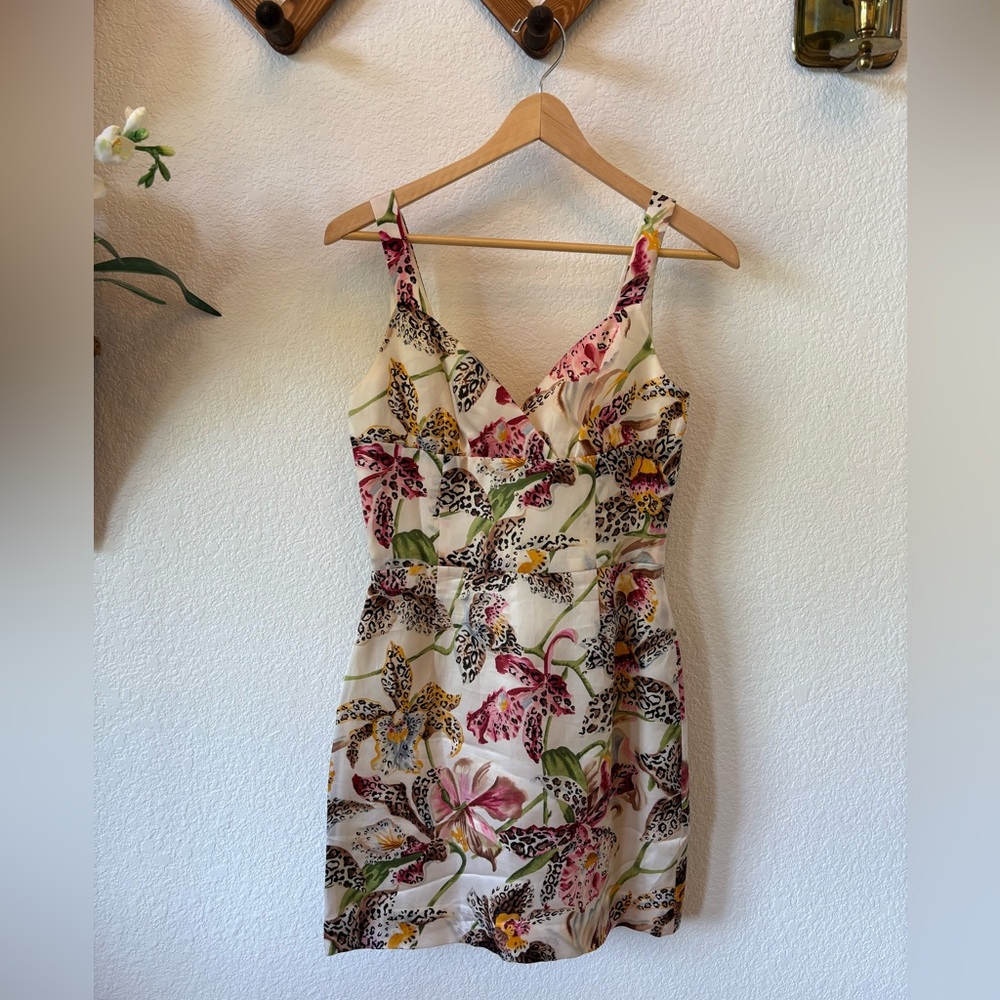 Nicole Miller Silk Floral and Cheetah Leopard Print Dress